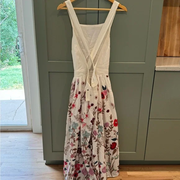 Anthropologie White and Red Halter A-line Midi Dress - Picture 3 of 7